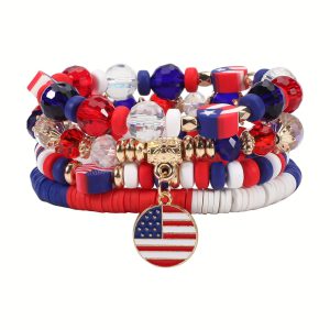 Fiery Red Flag Day Beaded Multilayered Bracelet