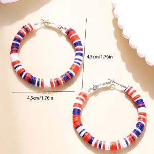 Fiery Red Patriotic Multicolored Bead Hoop Earrings