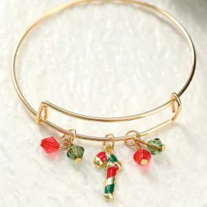 Gold Christmas Candy Cane Beading Pendant Bracelet