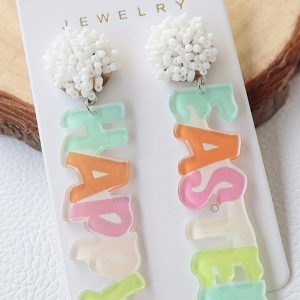 Pink Colorful HAPPY EASTER Drop Earrings