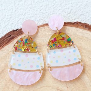 Pink Cute Printed Easter Egg Shape Drop Earrings