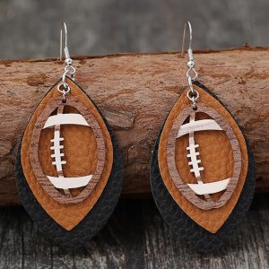 Chestnut Rugby Football Shape PU Leather Drop Earrings