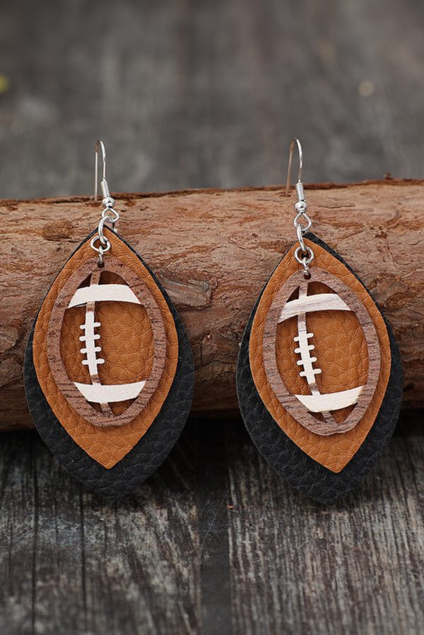 Chestnut Rugby Football Shape PU Leather Drop Earrings