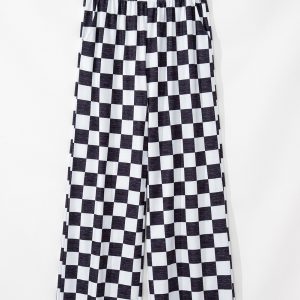 Black 2-Tone Checked Print High Waist Wide Leg Pants