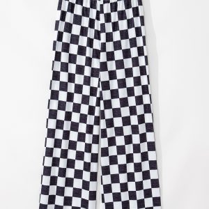 Black 2-Tone Checked Print High Waist Wide Leg Pants