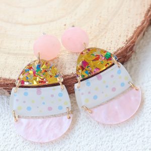 Pink Cute Printed Easter Egg Shape Drop Earrings