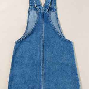 Dusk Blue Wide Strap Button Front Pocketed Denim Mini Dress