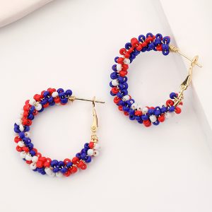 Fiery Red Flag Day Beaded Hoop Earrings