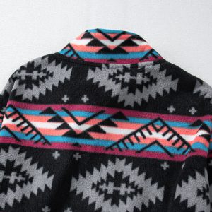 Black Aztec Printed Zip Up Collar Jacket