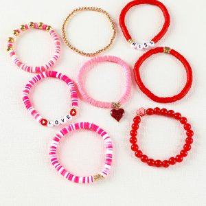 Pink Valentines LOVE XOXO Heart Shape Beaded Bracelet Set