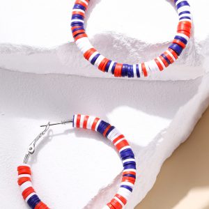 Fiery Red Patriotic Multicolored Bead Hoop Earrings