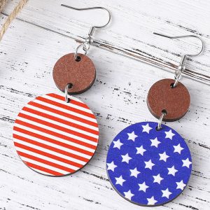 Dark Blue 4th of July Wooden Flag Earrings