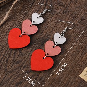 Red Valentines Day Heart Shape Tiered Dangle Earring