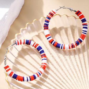 Fiery Red Patriotic Multicolored Bead Hoop Earrings