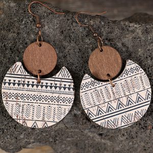 Multicolour Geometric Print Drop Wood Earrings