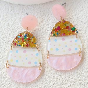 Pink Cute Printed Easter Egg Shape Drop Earrings