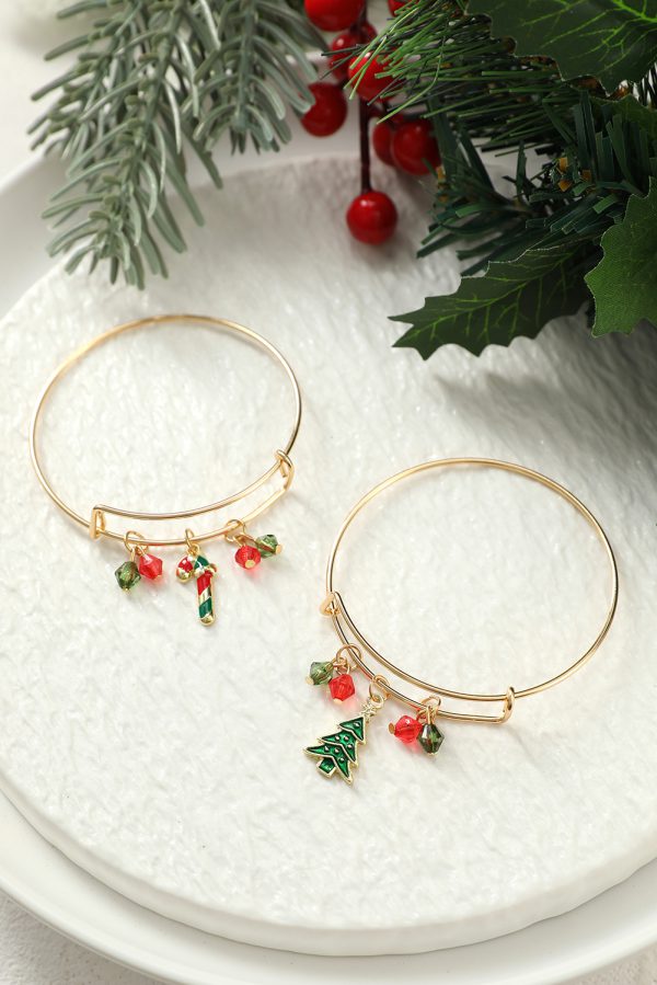 Gold Christmas Candy Cane Beading Pendant Bracelet