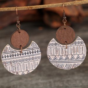 Multicolour Geometric Print Drop Wood Earrings