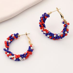 Fiery Red Flag Day Beaded Hoop Earrings