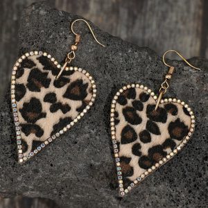 Multicolour Rhinestone Edge Leopard Print Heart Shape Earrings