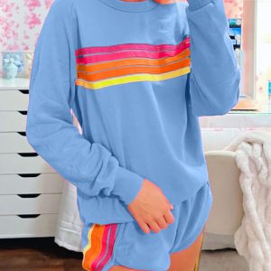 Beau Blue Striped Accent Pullover and Shorts Two Piece Casual Set