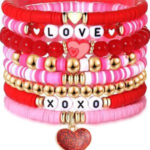 Pink Valentines LOVE XOXO Heart Shape Beaded Bracelet Set