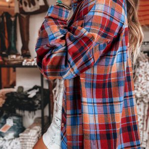 Red Plaid Print Loose Vintage Shirt