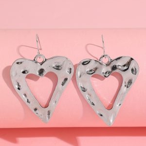 White Valentine Hollowed Heart Shape Earrings