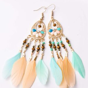 Multicolor Bohemian Hollow-out Feather Tassel Earrings