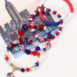 Fiery Red Flag Day Beaded Multilayered Bracelet