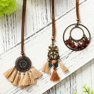 Multicolor 3pcs Bohemian Retro Tasseled Pendant Necklace