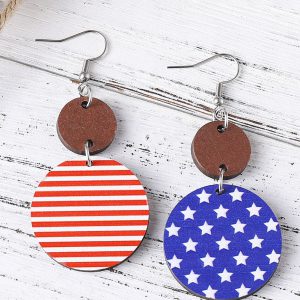 Dark Blue 4th of July Wooden Flag Earrings