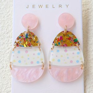 Pink Cute Printed Easter Egg Shape Drop Earrings