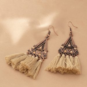 Brown Boho Triangle Metal Tasseled Earrings