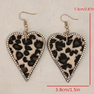 Multicolour Rhinestone Edge Leopard Print Heart Shape Earrings