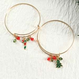 Gold Christmas Candy Cane Beading Pendant Bracelet