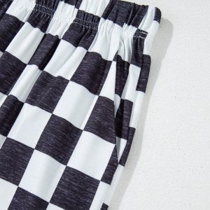 Black 2-Tone Checked Print High Waist Wide Leg Pants