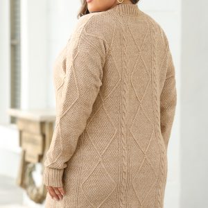 Parchment Cable Knit Drop Shoulder Loose Fit Sweater Dress