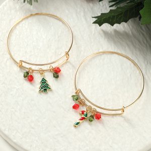 Gold Christmas Candy Cane Beading Pendant Bracelet