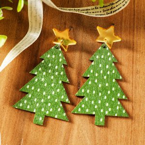 Green Polka Dot Print Christmas Dangle Earrings