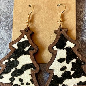 Black Cow Spots Christmas Tree Dangle Earrings