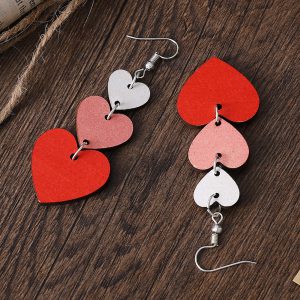 Red Valentines Day Heart Shape Tiered Dangle Earring