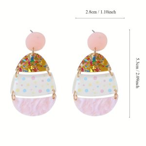 Pink Cute Printed Easter Egg Shape Drop Earrings