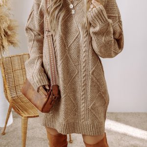 Parchment Cable Knit Drop Shoulder Loose Fit Sweater Dress