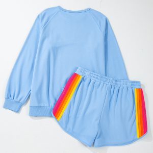 Beau Blue Striped Accent Pullover and Shorts Two Piece Casual Set