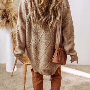 Parchment Cable Knit Drop Shoulder Loose Fit Sweater Dress