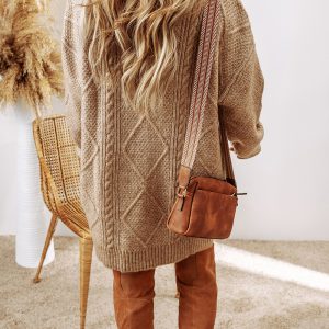 Parchment Cable Knit Drop Shoulder Loose Fit Sweater Dress