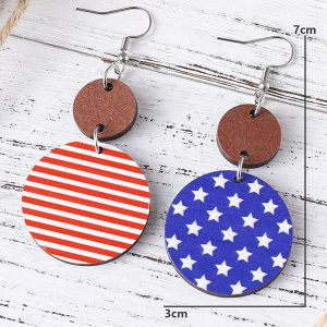 Dark Blue 4th of July Wooden Flag Earrings