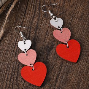 Red Valentines Day Heart Shape Tiered Dangle Earring