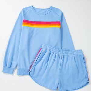 Beau Blue Striped Accent Pullover and Shorts Two Piece Casual Set